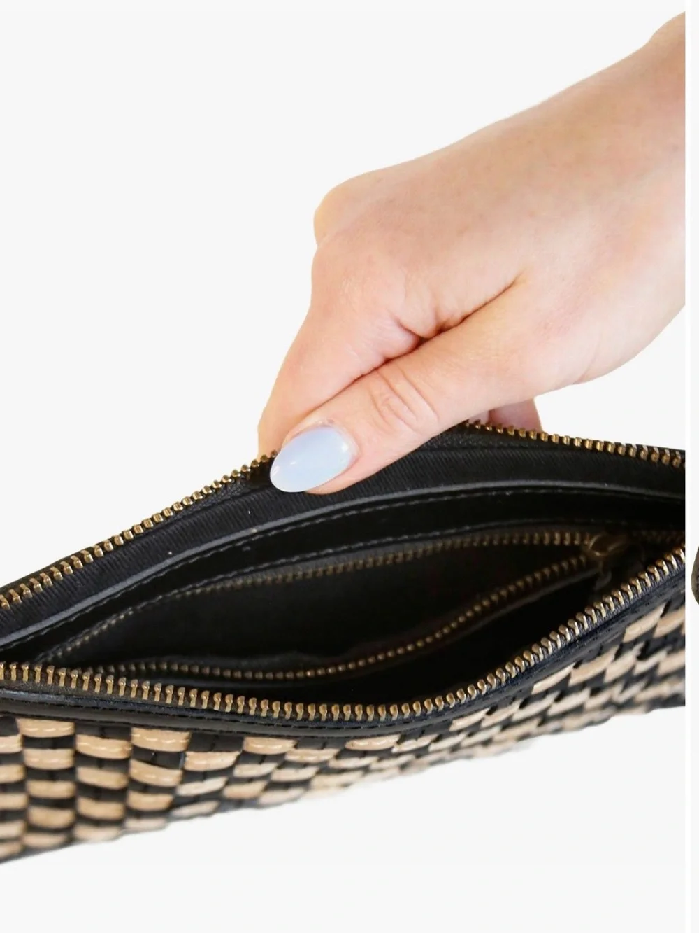 ABLE Nesmia Basketweave Leather Clutch in Black / Tan – NWT